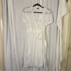 J Crew Sheer White Cotton Wrap Dress with Textures Polkadots M